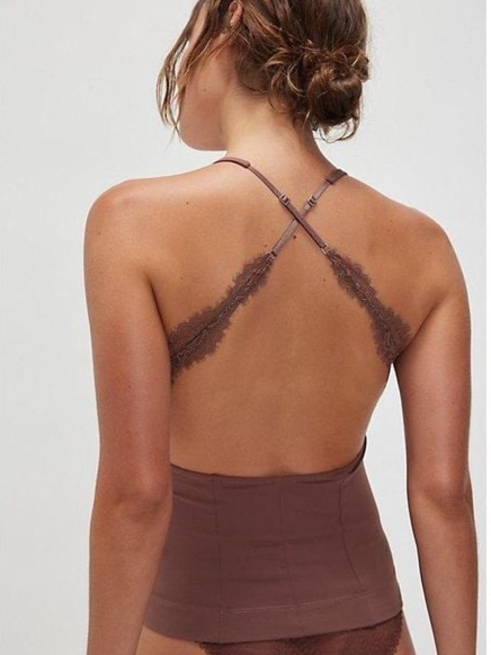 Free People Intimately Looking Good Cami Brown Lace Trim Top Open Back Size M - Picture 4 of 7